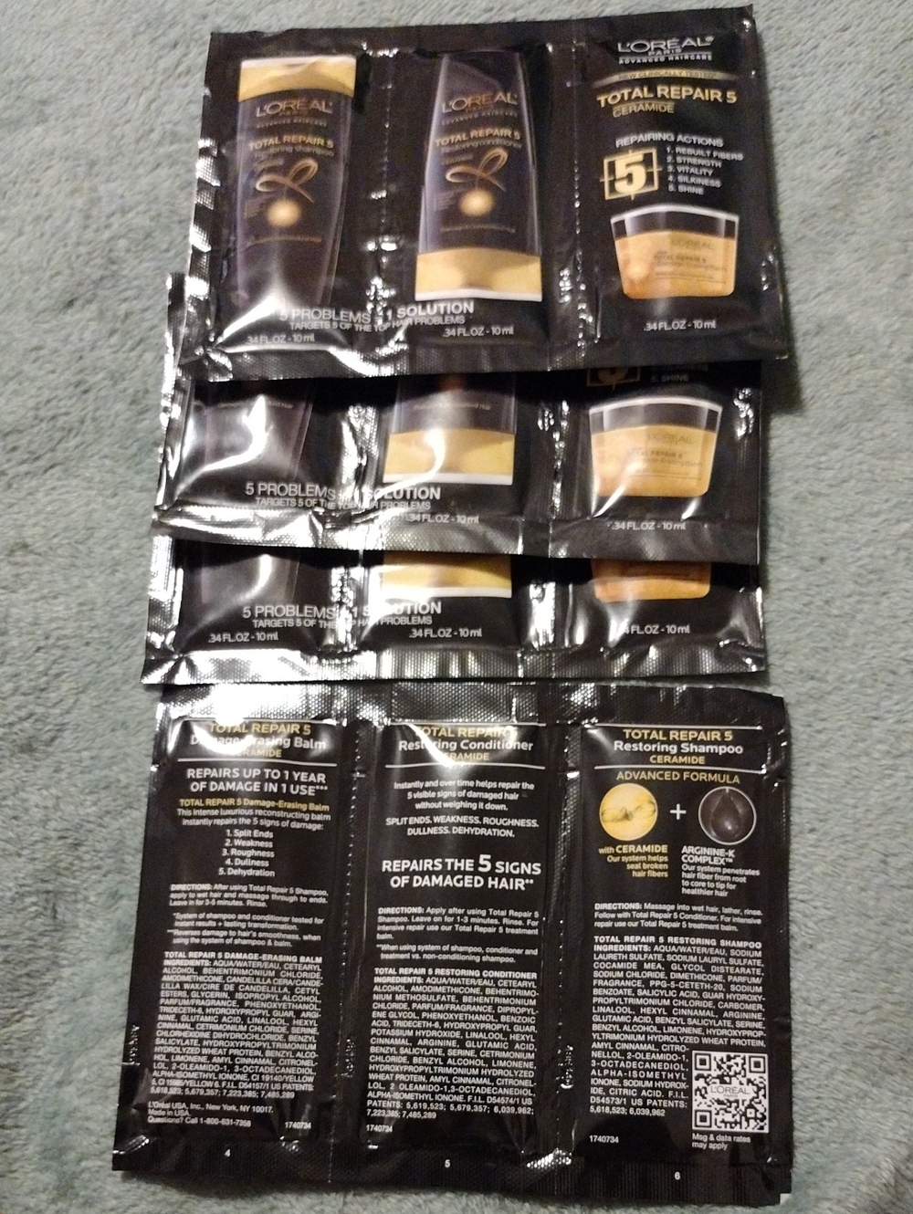 L'Oréal Total Repair 5 Restoring Shampoo & Conditioner (4) Travel Packs
